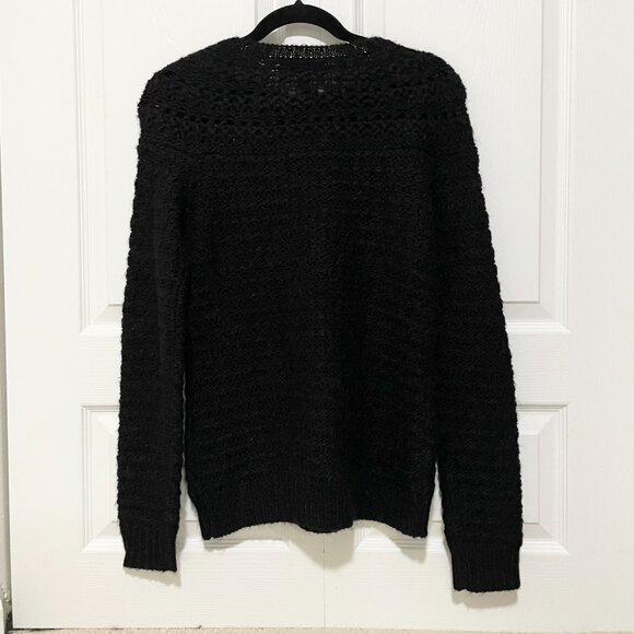 Women Lauren Ralph Lauren Pointelle Crewneck Sweater Pullover in Black Medium - Picture 3 of 7